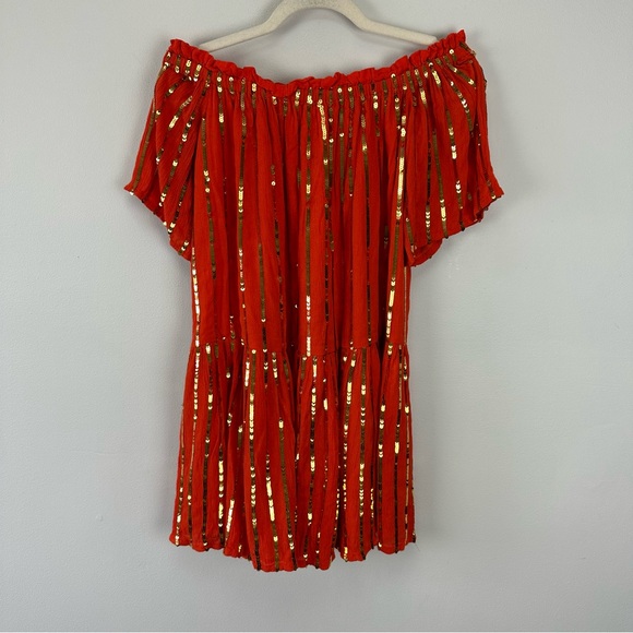 Sundress Tara Milk Tea Bella Orange Gold Sequin Dress - Picture 2 of 7